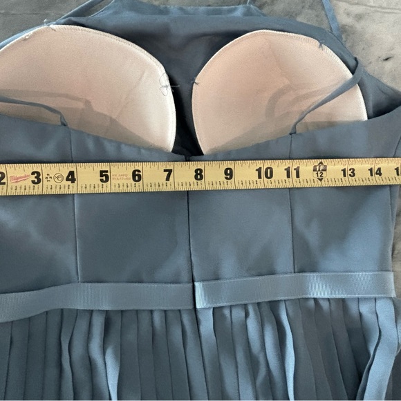 Davids Bridal Bridesmaid Dress Steel Blue Sz 4 Chiffon Halter Neck Pleated Skirt - Picture 14 of 16